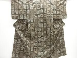 大正ロマン　格子に花菱模様織り出し本場村山泥大島紬着物